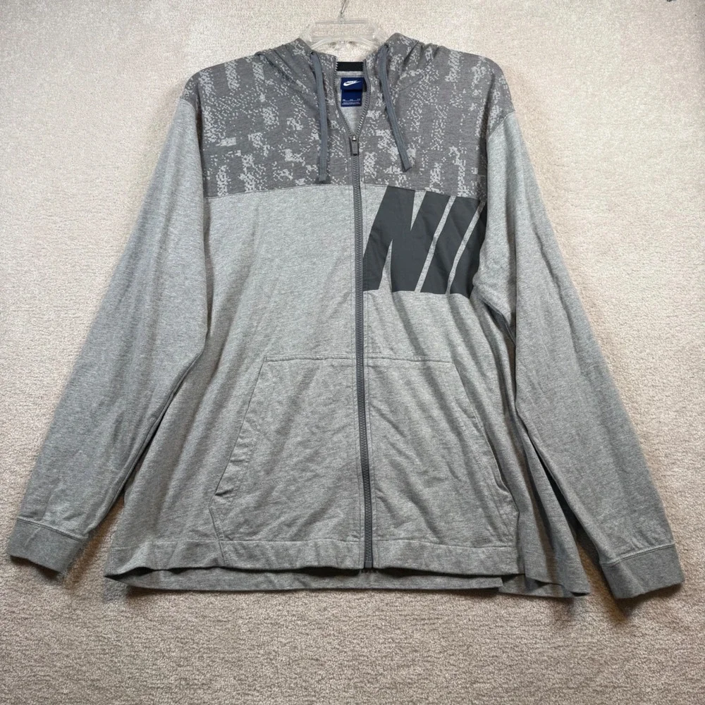 Nike Full Zip Hoodie Mens 3XL Grey Graphic Pixelated Lightweight Sportswear